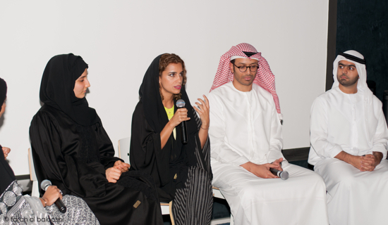 A shot from the discussion panel. From left to right: Sarah Al Mulla, Alia Al Shamsi, Omar Al Busaidy, and Mohammed Al Serkal.